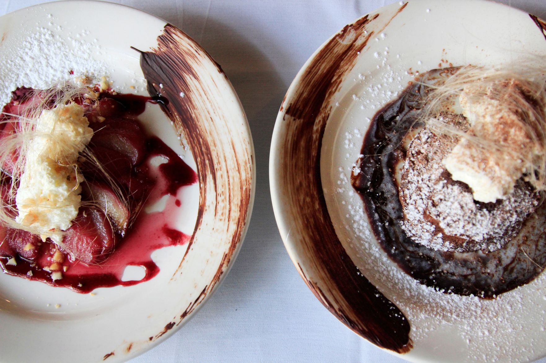 Beaujolais Poached Pears & Warm Flourless Chocolate Cake